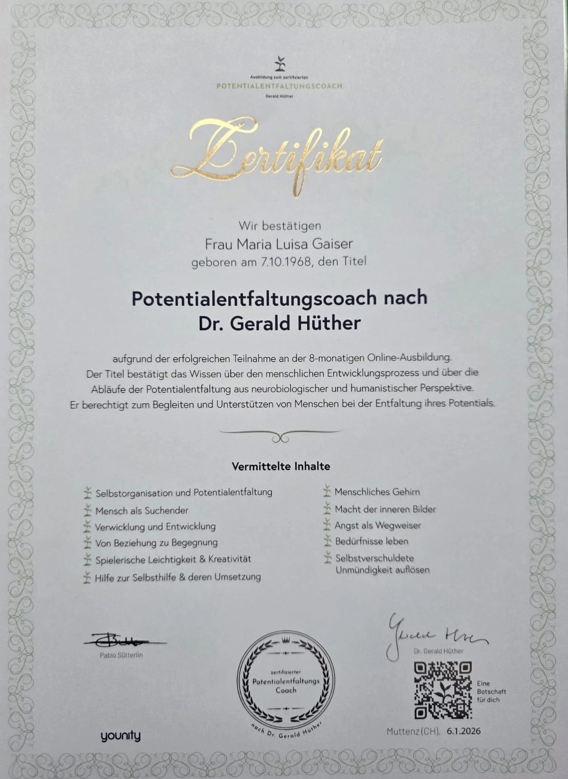 Zertifikat Potentialentfaltung