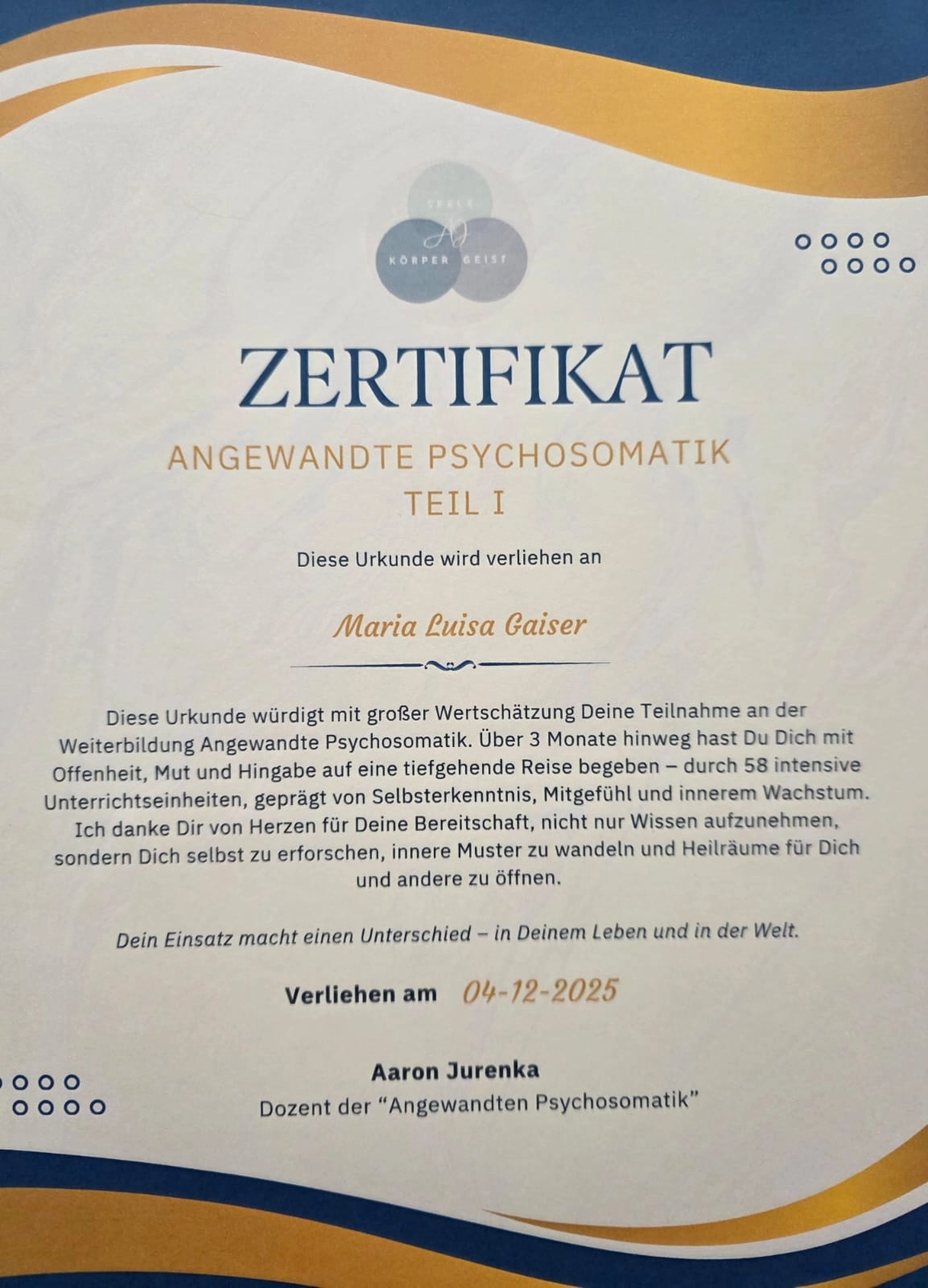 Zertifikat Angewandte Psychosomatik