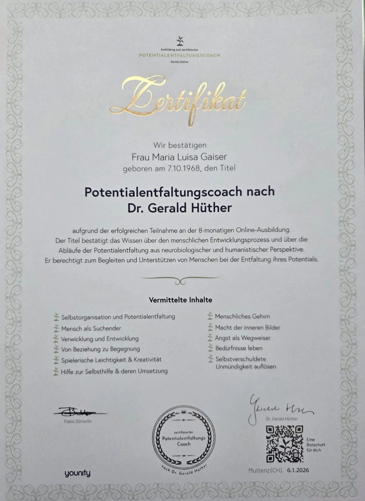 Zertifikat Potentialentfaltung