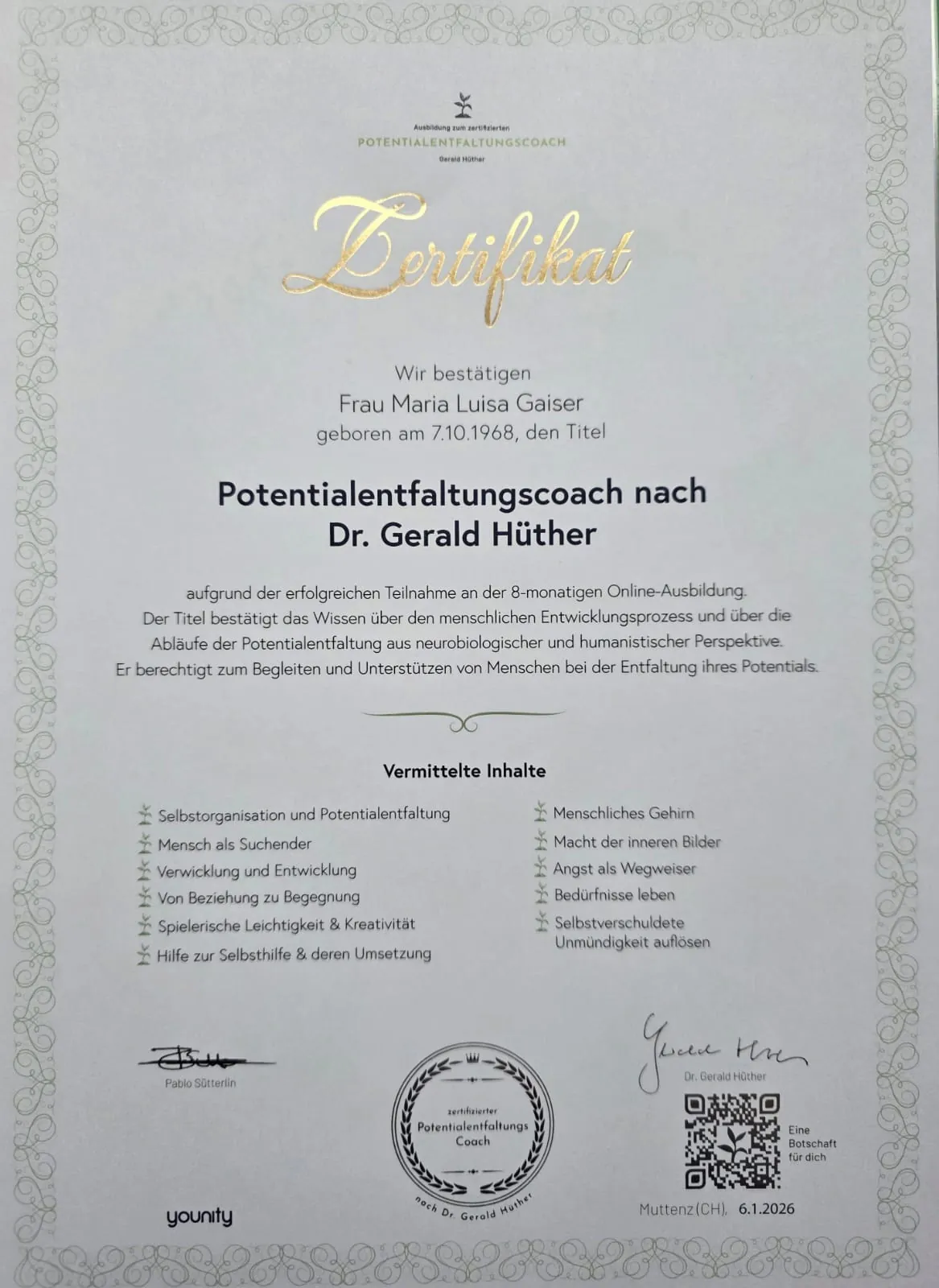 Zertifikat Potentialentfaltung
